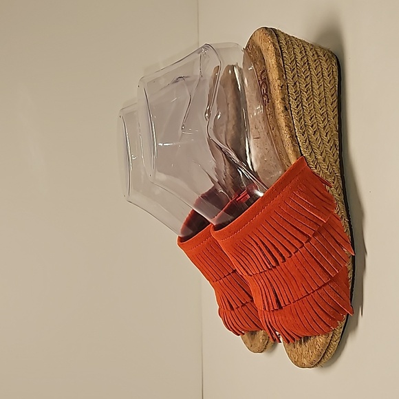 UGG Kendra Wedge Sandals Slides Espadrilles  Suede Leather Fringe Cork Orange 7 - Picture 7 of 16